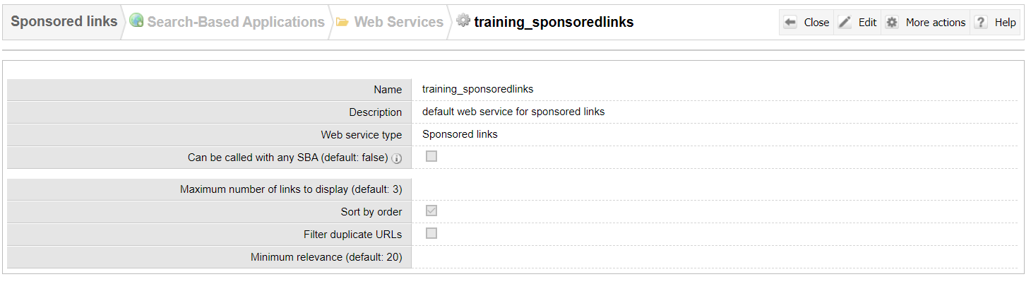 Sponsored links configuration