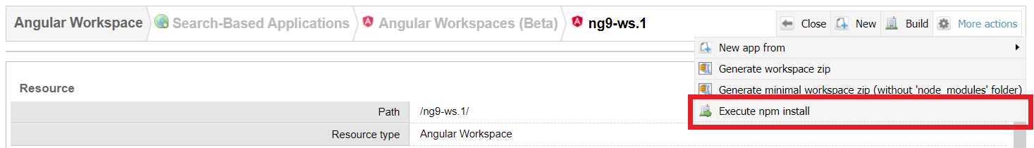 Workspace execute npm install