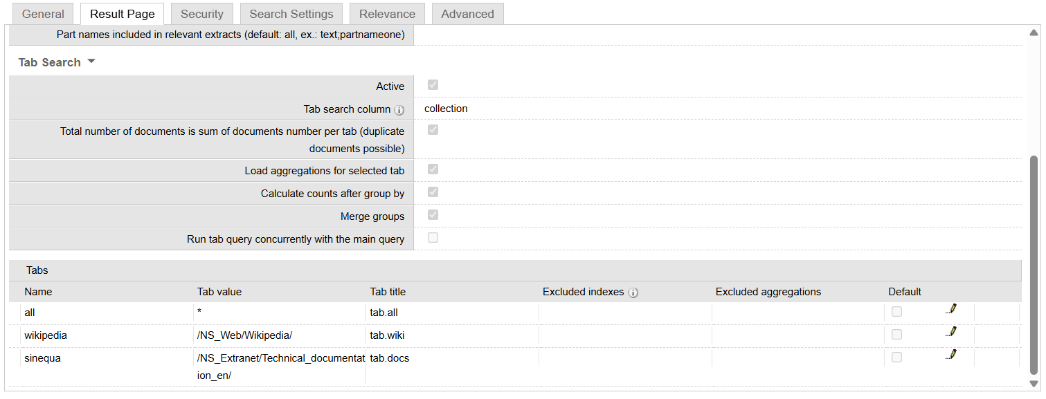 Default Tabs in Query Web Service