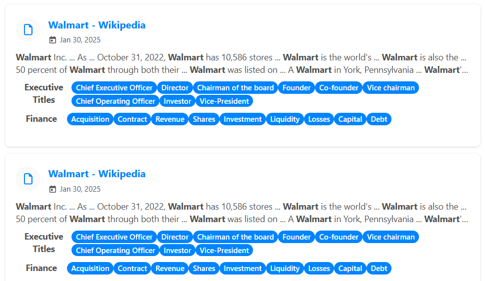 Metadata added to Results