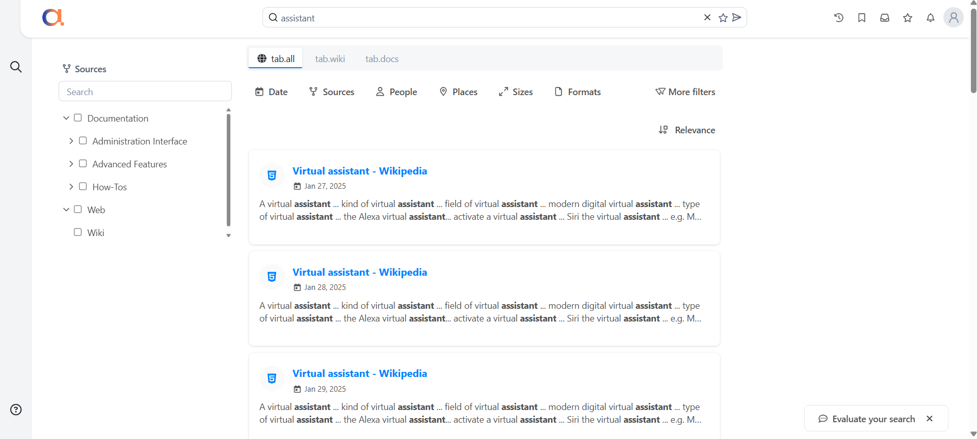 Source filter added on left