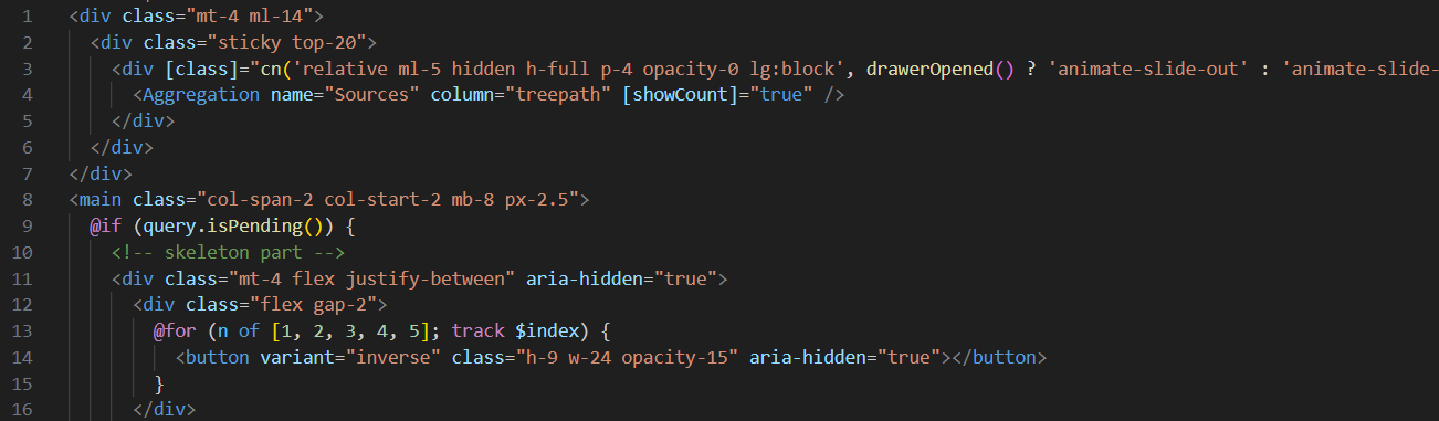 Shows addition of source filter code before main element