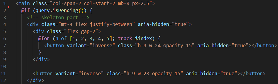 Code showing main element